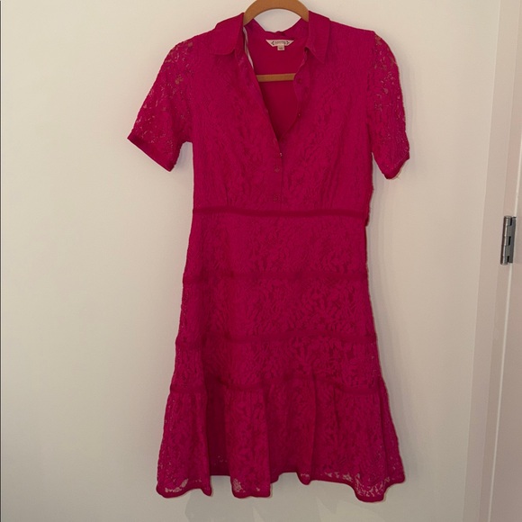 Nanette Lepore Fuchsia Lace Collared Button Down Dress‎ sz 4 - Picture 4 of 11